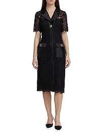 Lace Short-Sleeve Cocktail Midi-Dress