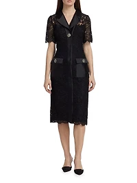 Lace Short-Sleeve Cocktail Midi-Dress