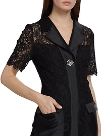 Lace Short-Sleeve Cocktail Midi-Dress