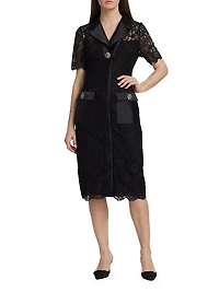 Lace Short-Sleeve Cocktail Midi-Dress