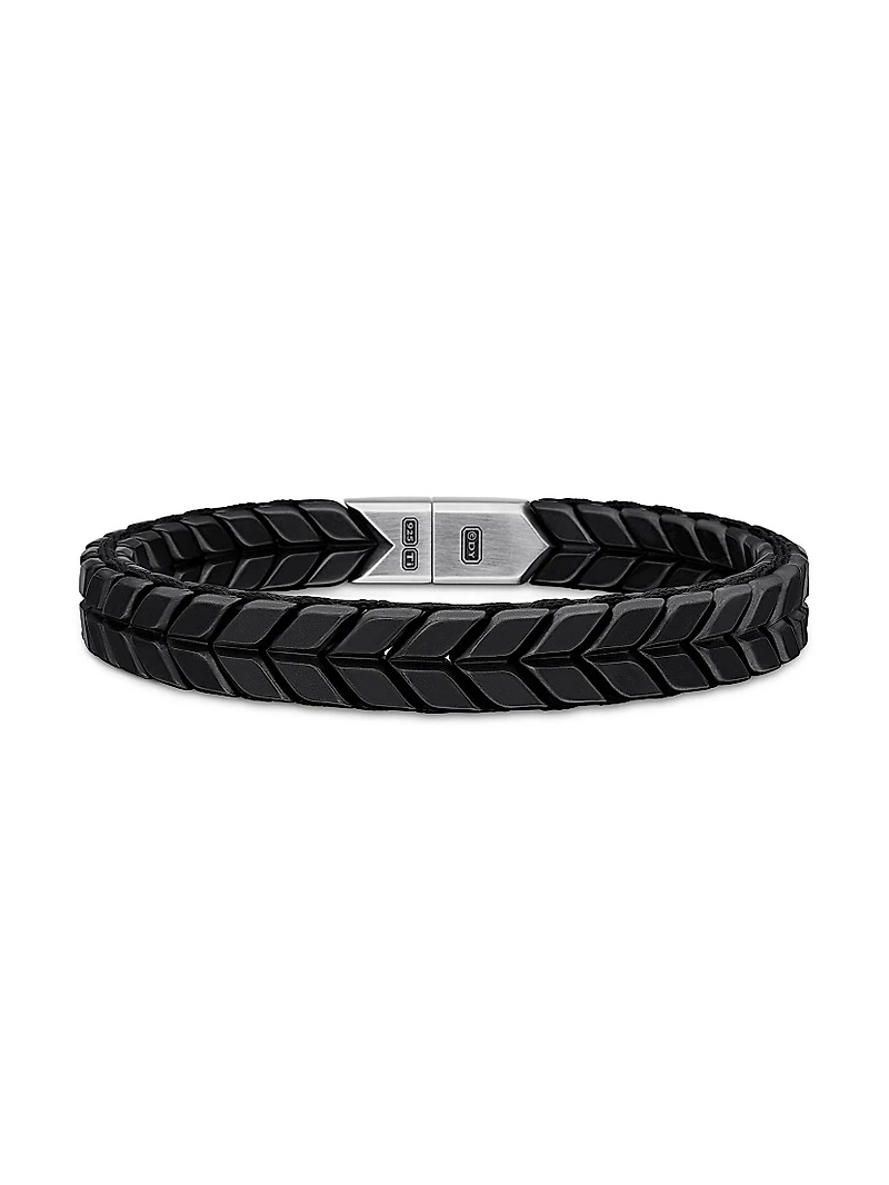 Chevron Woven Bracelet Black Titanium and Nylon, 9mm