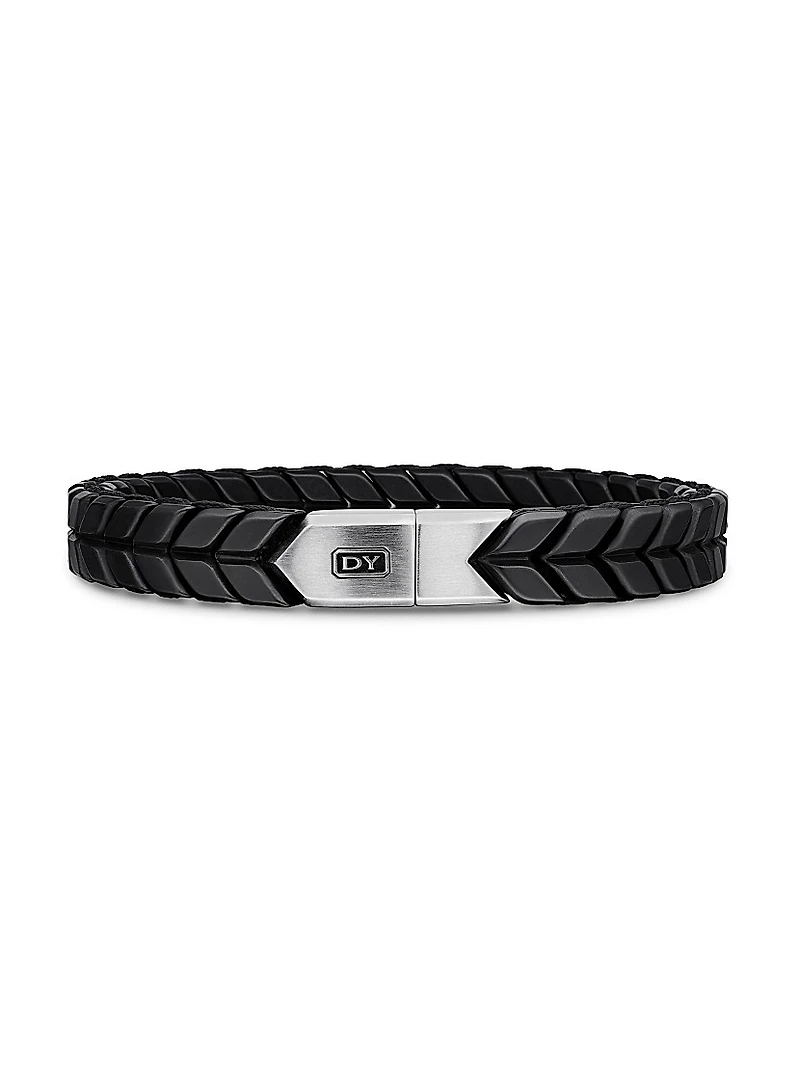 Chevron Woven Bracelet Black Titanium and Nylon, 9mm