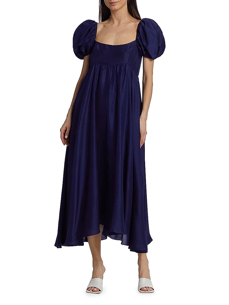 Rory Silk Puff-Sleeve Maxi Dress