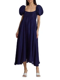 Rory Silk Puff-Sleeve Maxi Dress