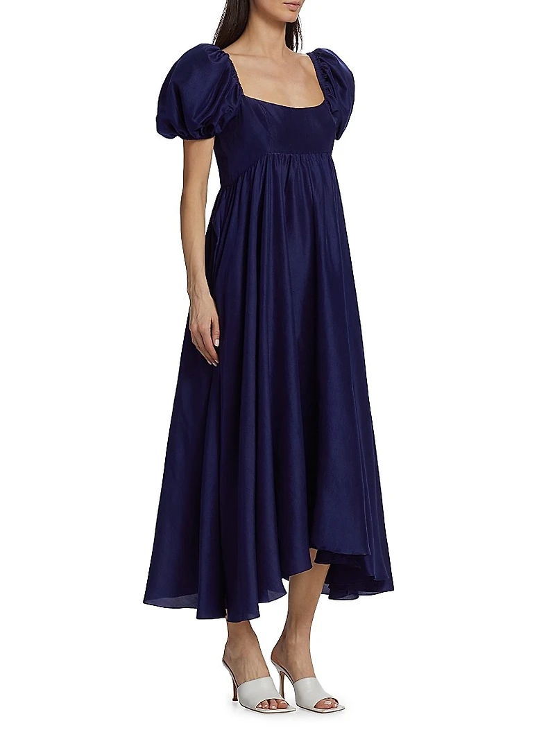 Rory Silk Puff-Sleeve Maxi Dress