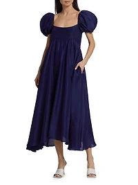 Rory Silk Puff-Sleeve Maxi Dress
