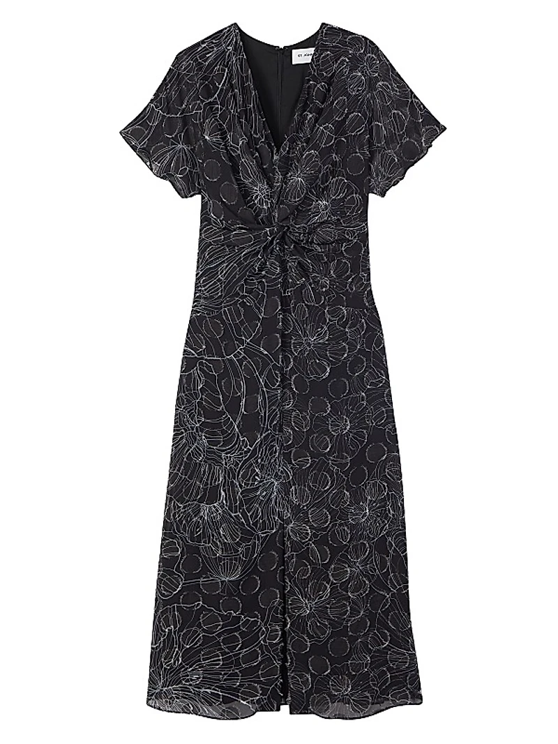 Wildflower Contour Twist-Front Midi-Dress