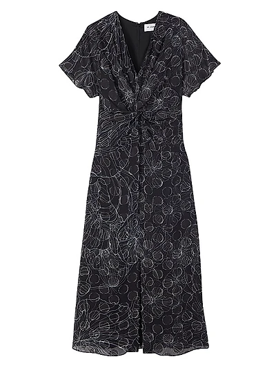 Wildflower Contour Twist-Front Midi-Dress