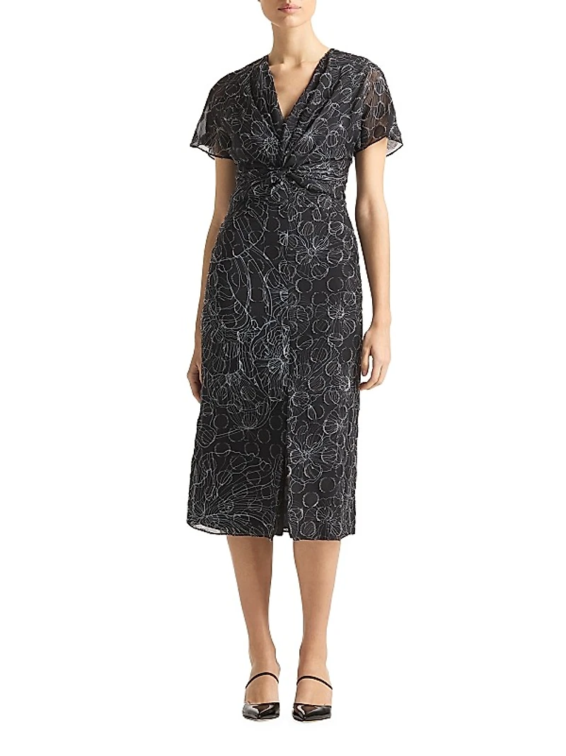 Wildflower Contour Twist-Front Midi-Dress