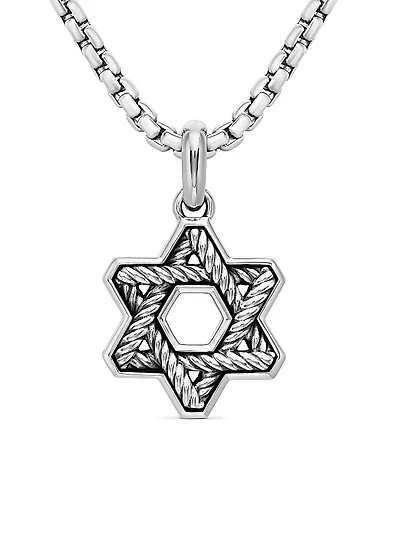 Cable Star of David Amulet in Sterling Silver, 19mm