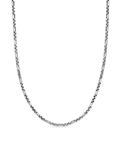 Open Station Box Chain Necklace in Sterling Silver, 3mm