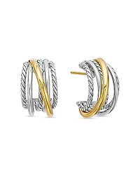 Crossover Shrimp Earrings in Sterling Silver with 18K Yellow Gold, 19.5mm