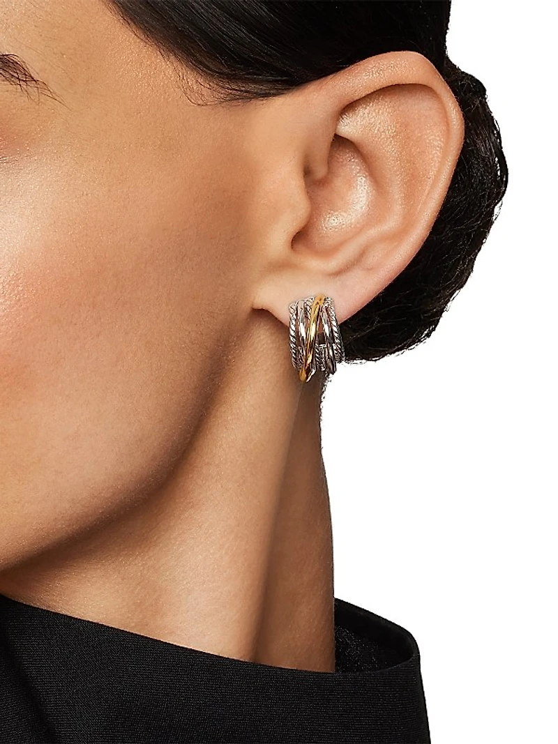 Crossover Shrimp Earrings in Sterling Silver with 18K Yellow Gold, 19.5mm