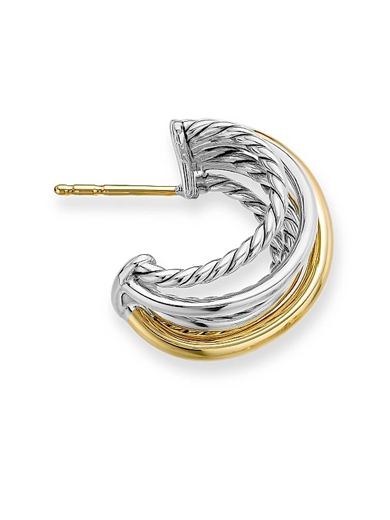 Crossover Shrimp Earrings in Sterling Silver with 18K Yellow Gold, 19.5mm