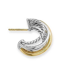 Crossover Shrimp Earrings in Sterling Silver with 18K Yellow Gold, 19.5mm