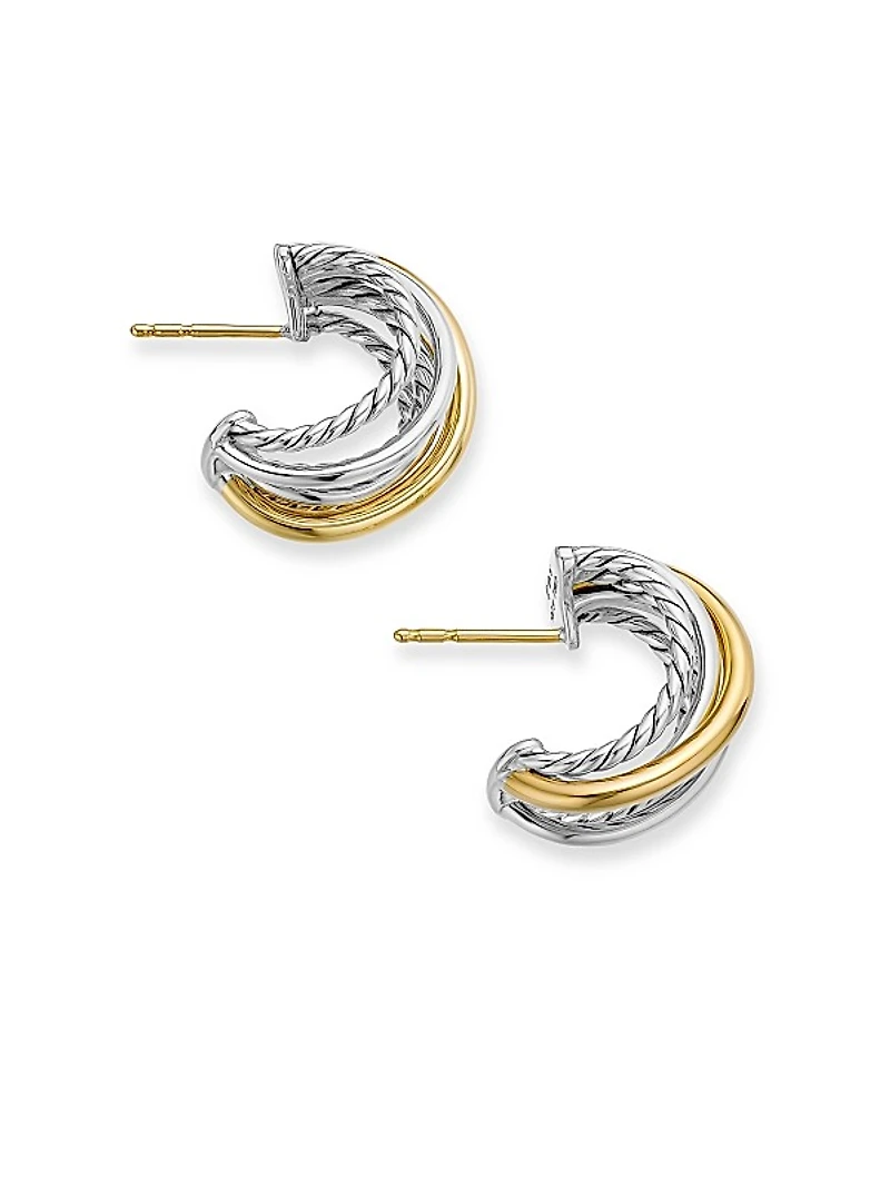 Crossover Shrimp Earrings in Sterling Silver with 18K Yellow Gold, 19.5mm