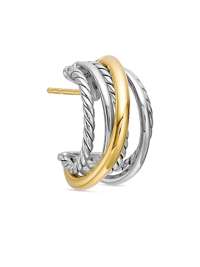 Crossover Shrimp Earrings in Sterling Silver with 18K Yellow Gold, 19.5mm