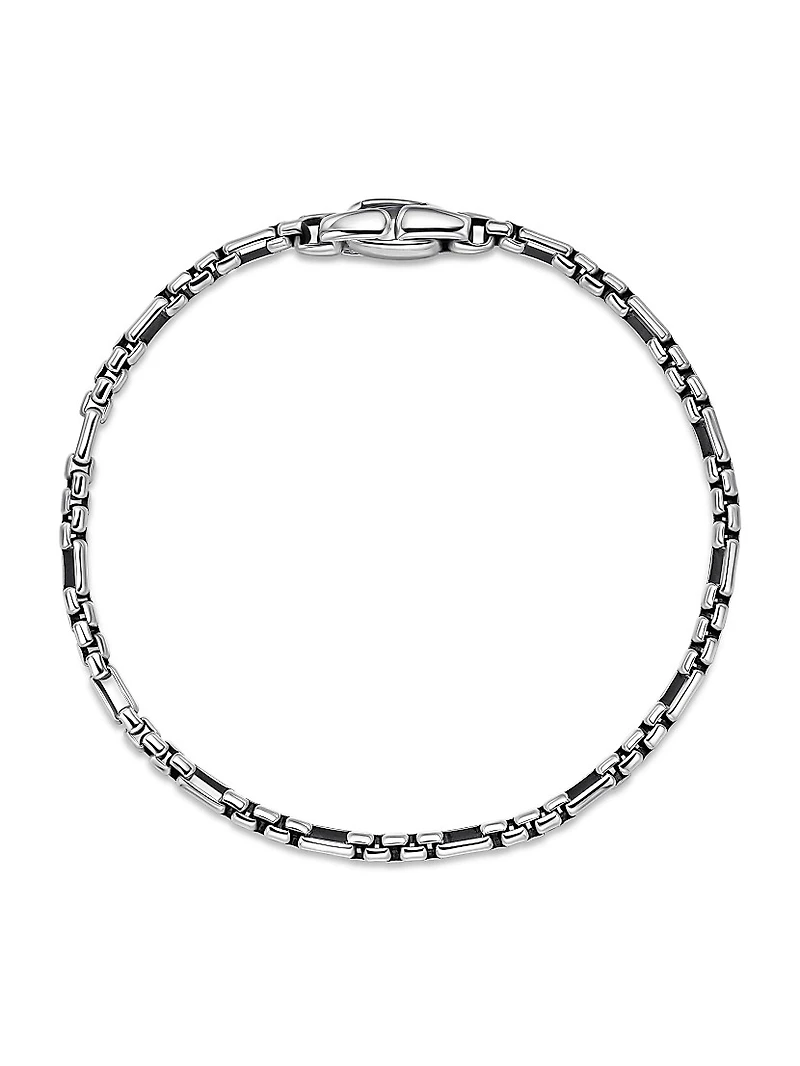 Open Station Box Chain Bracelet Sterling Silver, 3MM