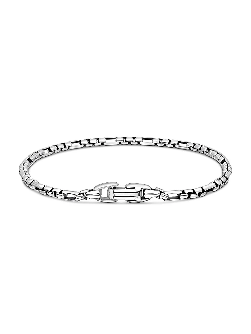 Open Station Box Chain Bracelet Sterling Silver, 3MM