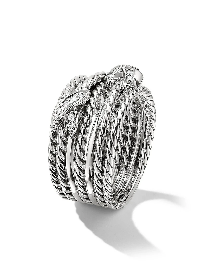 Double X Crossover Ring with Pavé Diamonds