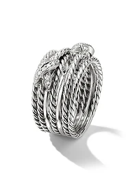 Double X Crossover Ring with Pavé Diamonds