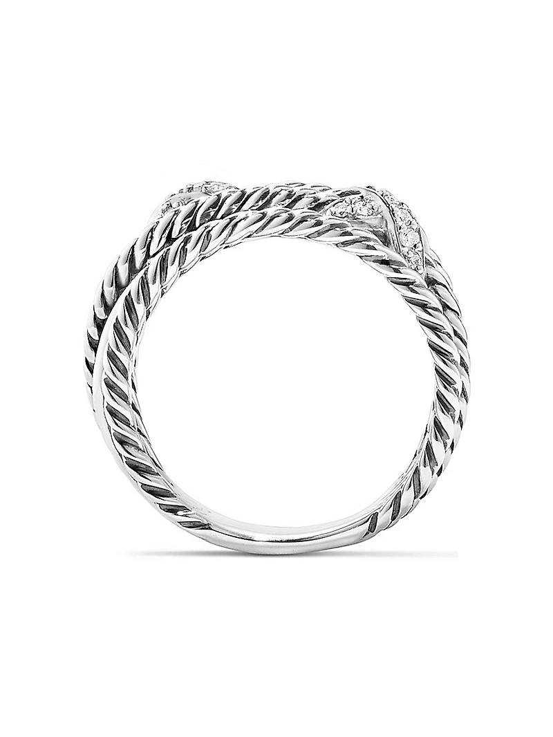 Double X Crossover Ring with Pavé Diamonds