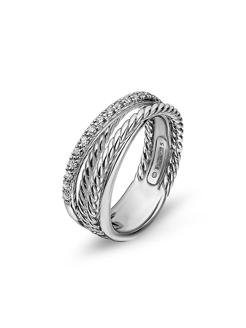 Crossover Band Ring with Pavé Diamonds