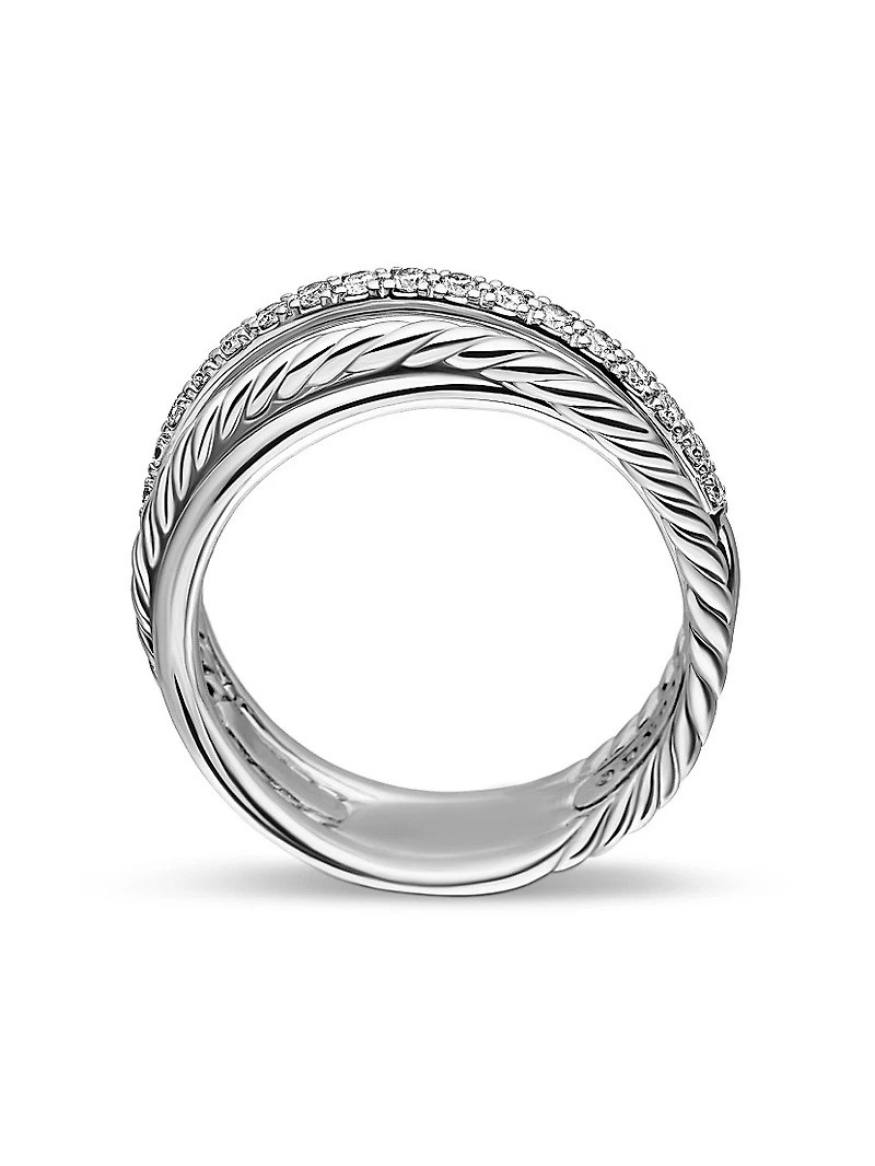 Crossover Band Ring with Pavé Diamonds