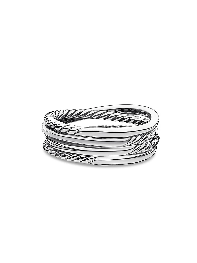 Crossover Band Ring with Pavé Diamonds