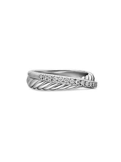 Crossover Band Ring with Pavé Diamonds