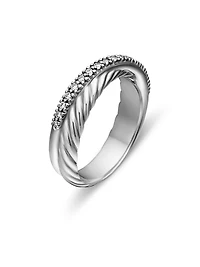 Crossover Band Ring with Pavé Diamonds