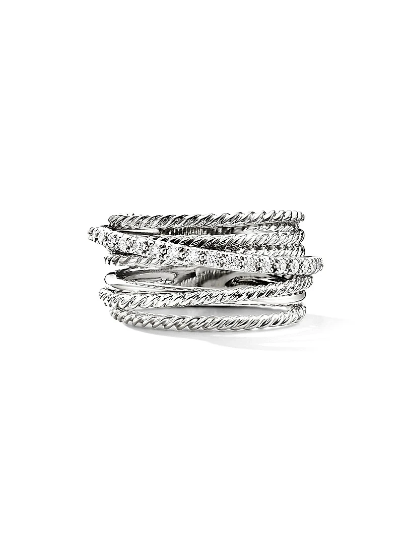 Crossover Ring with Pavé Diamonds