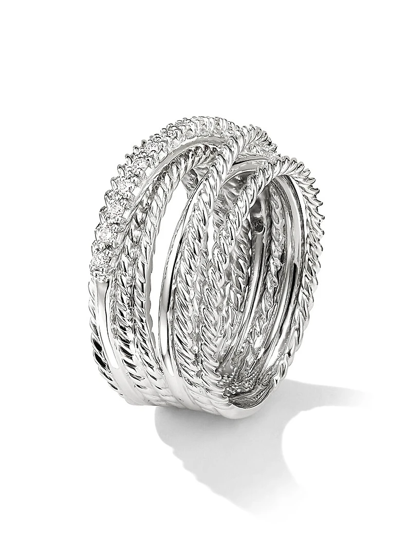 Crossover Ring with Pavé Diamonds