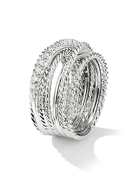 Crossover Ring with Pavé Diamonds