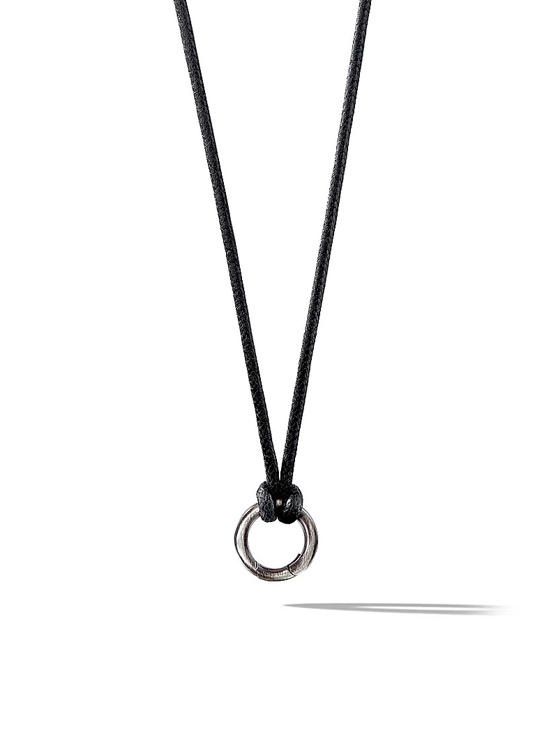 Circle Amulet Necklace Sterling Silver and Black Wax Cord 1.7mm