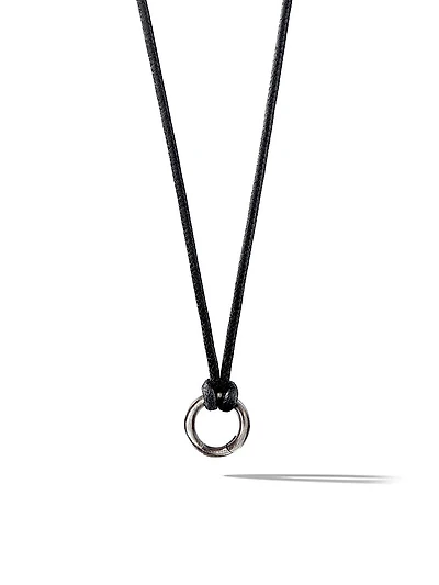 Circle Amulet Necklace Sterling Silver and Black Wax Cord 1.7mm