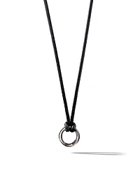 Circle Amulet Necklace Sterling Silver and Black Wax Cord 1.7mm