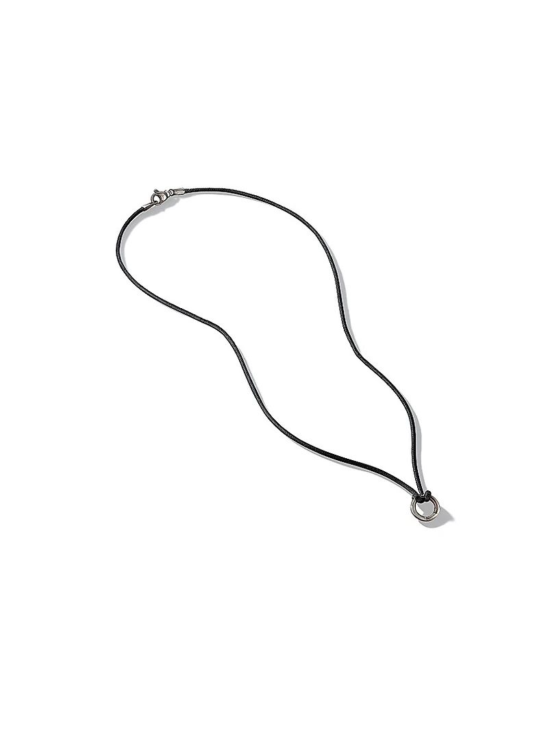 Circle Amulet Necklace Sterling Silver and Black Wax Cord 1.7mm