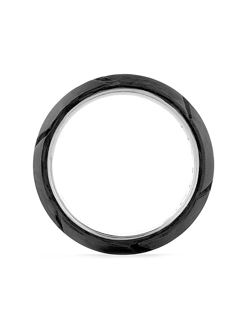 Forged Carbon Beveled Band Ring in Sterling Silver, 8mm