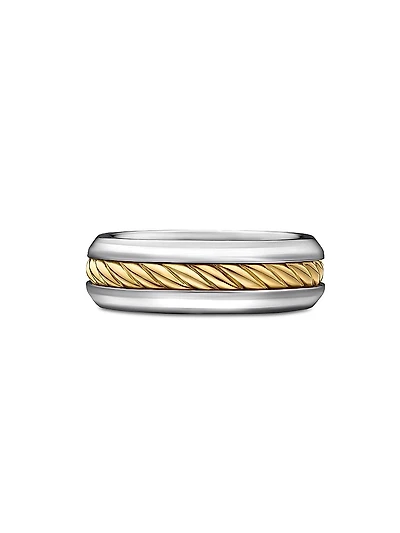 Cable Inset Band Ring Sterling Silver