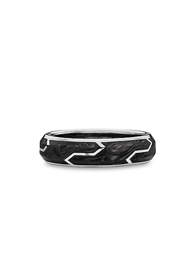 Forged Carbon Band Ring 18K White Gold, 6mm
