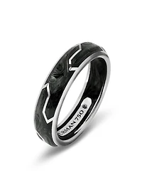 Forged Carbon Band Ring 18K White Gold, 6mm
