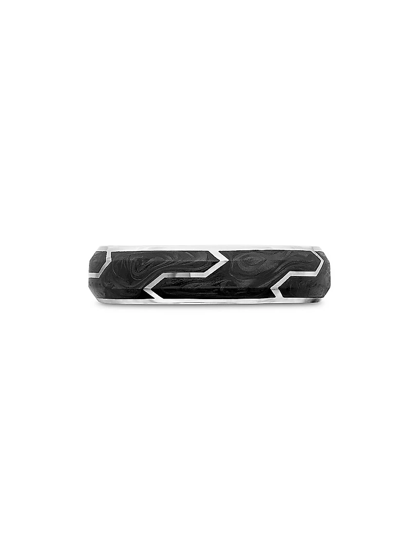 Forged Carbon Band Ring 18K White Gold, 6mm