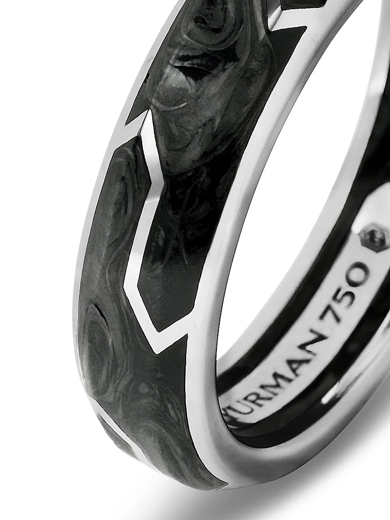 Forged Carbon Band Ring 18K White Gold, 6mm
