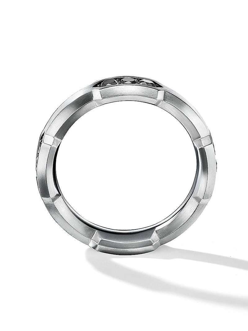 Hex Station Band Ring with Pavé Black Diamonds