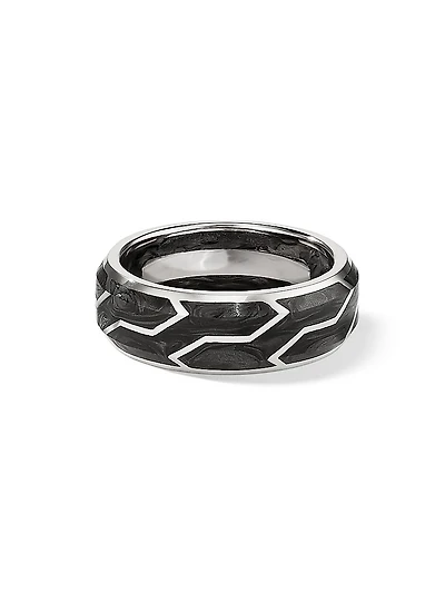 Forged Carbon Band Ring With 18K White Gold