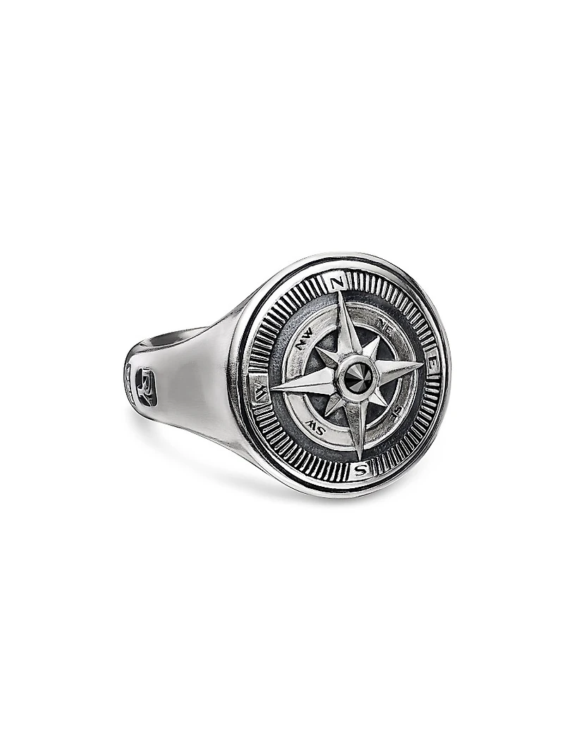 Maritime® Compass Signet Ring with Center Black Diamond