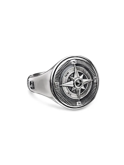 Maritime® Compass Signet Ring with Center Black Diamond