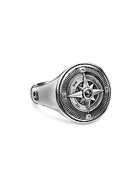 Maritime® Compass Signet Ring with Center Black Diamond