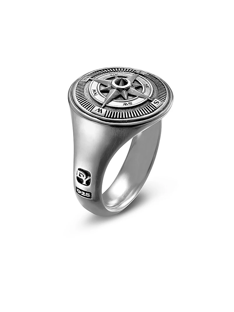 Maritime® Compass Signet Ring with Center Black Diamond